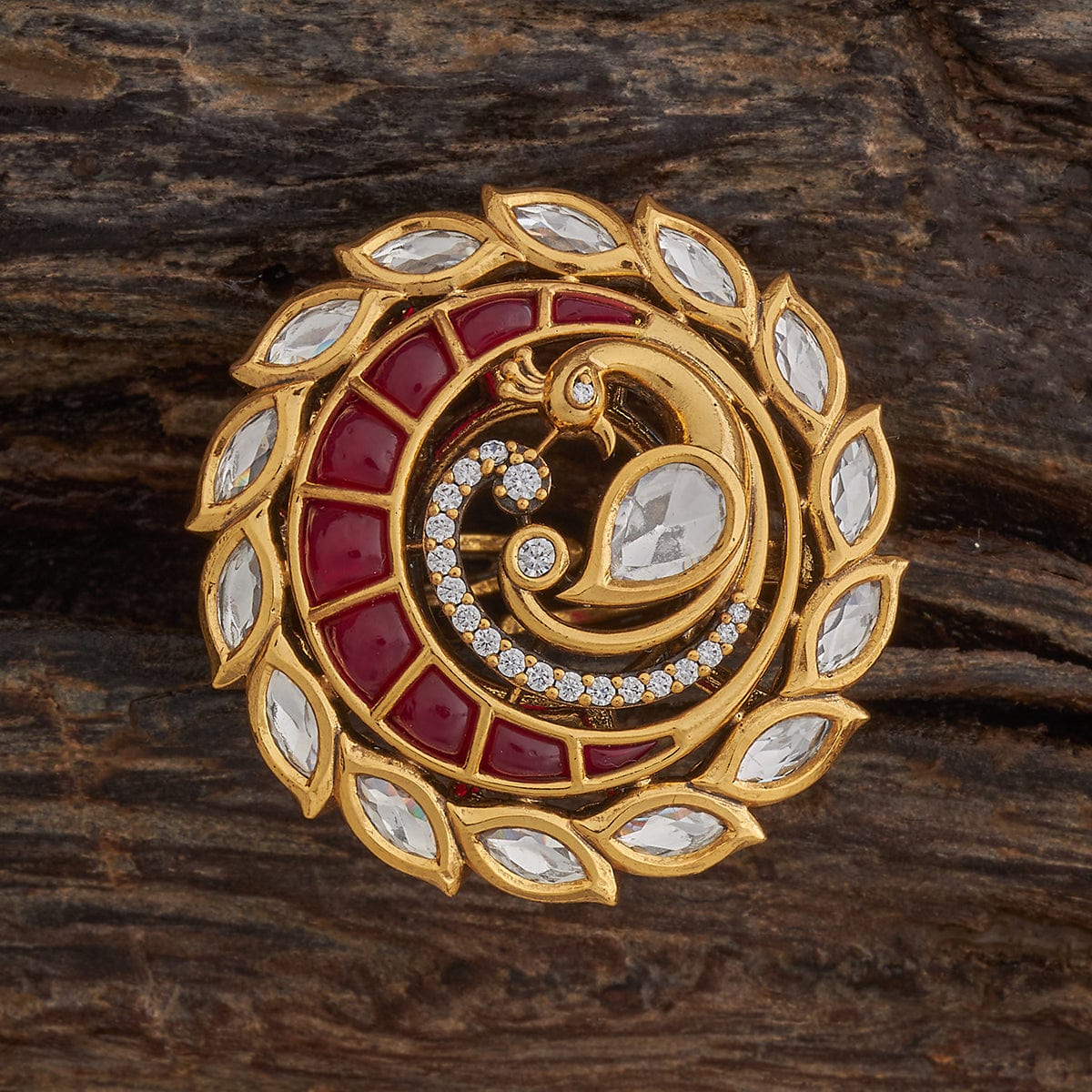 Gold Finished Monga Jadau Ring By PTJ